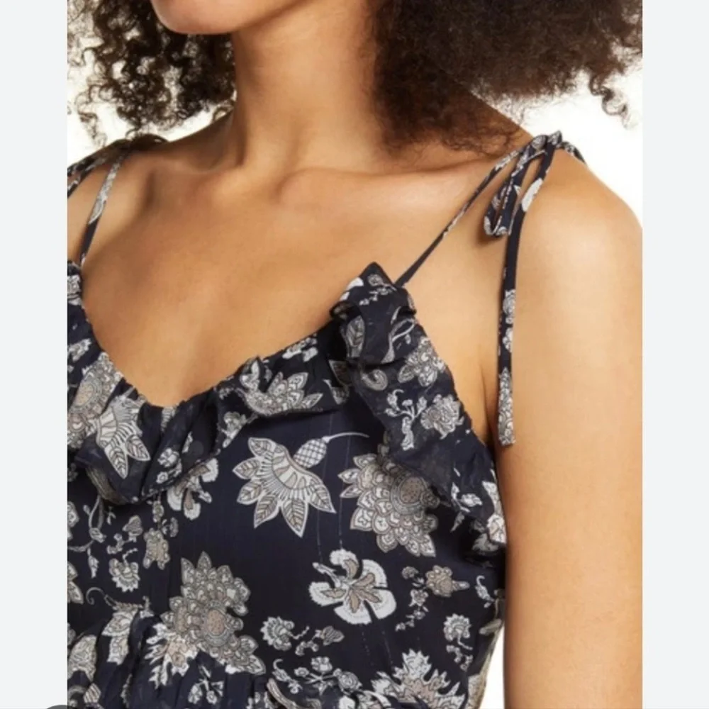 CHELSEA 28 - Spaghetti Strap Navy Paisley Floral Ruffle Mini Dress Size Large - Picture 2 of 7